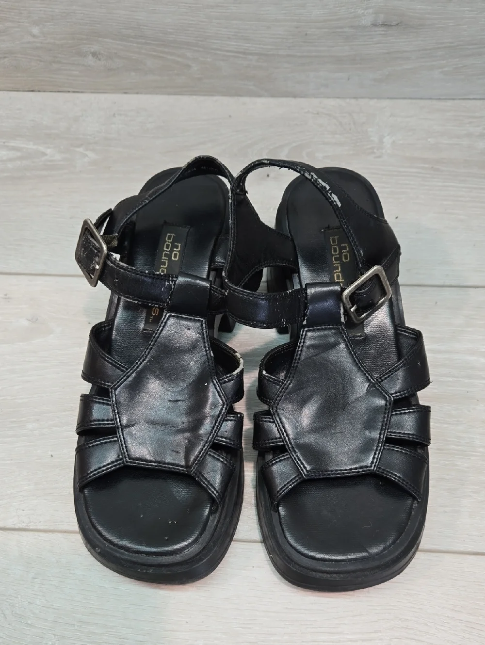 Vintage No Boundaries Women Hillary  Black Chunky Platform Sandals 90